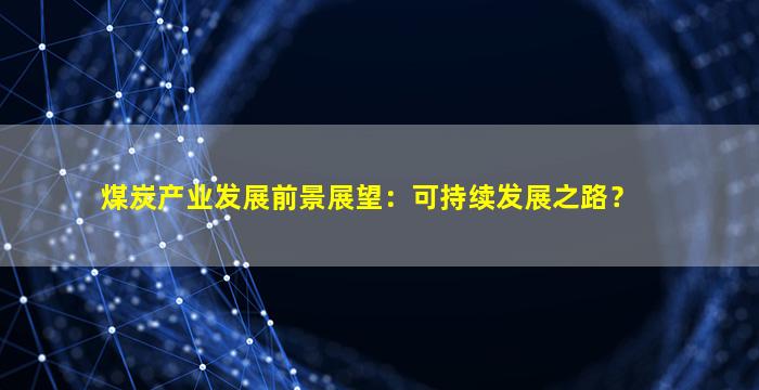 煤炭产业发展前景展望：可持续发展之路？