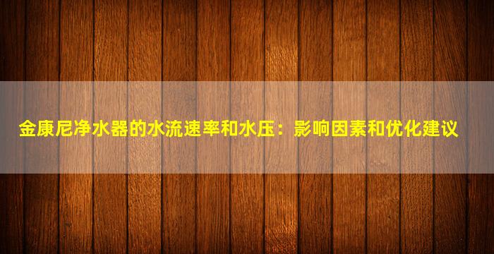 金康尼净水器的水流速率和水压：影响因素和优化建议